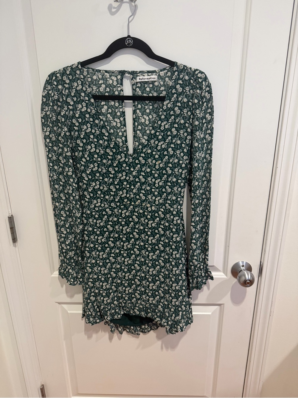 Reformation Dark Green Floral Ruffle Dress